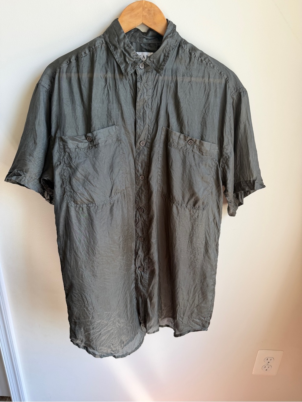 Bogari 100% Silk Safari Short Sleeve Pocket Button Down Shirt Small
